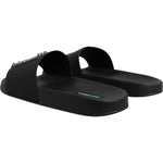 Dolce & Gabbana Black Divers Leather Flats Slides Sandals Beachwear Shoes MV6766-43