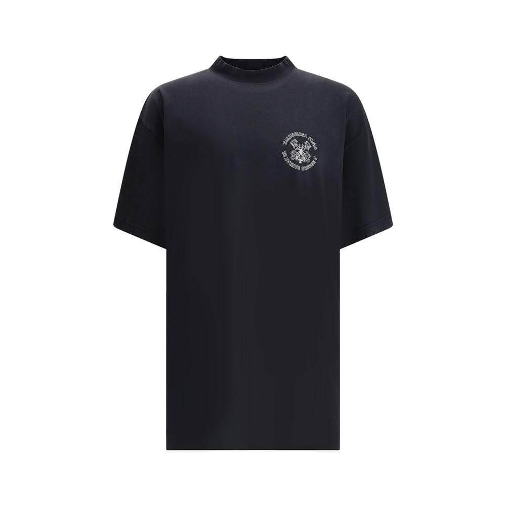 Balenciaga Oversize T-shirt with ribbed crew neck, logo print, and distinctive style in black.