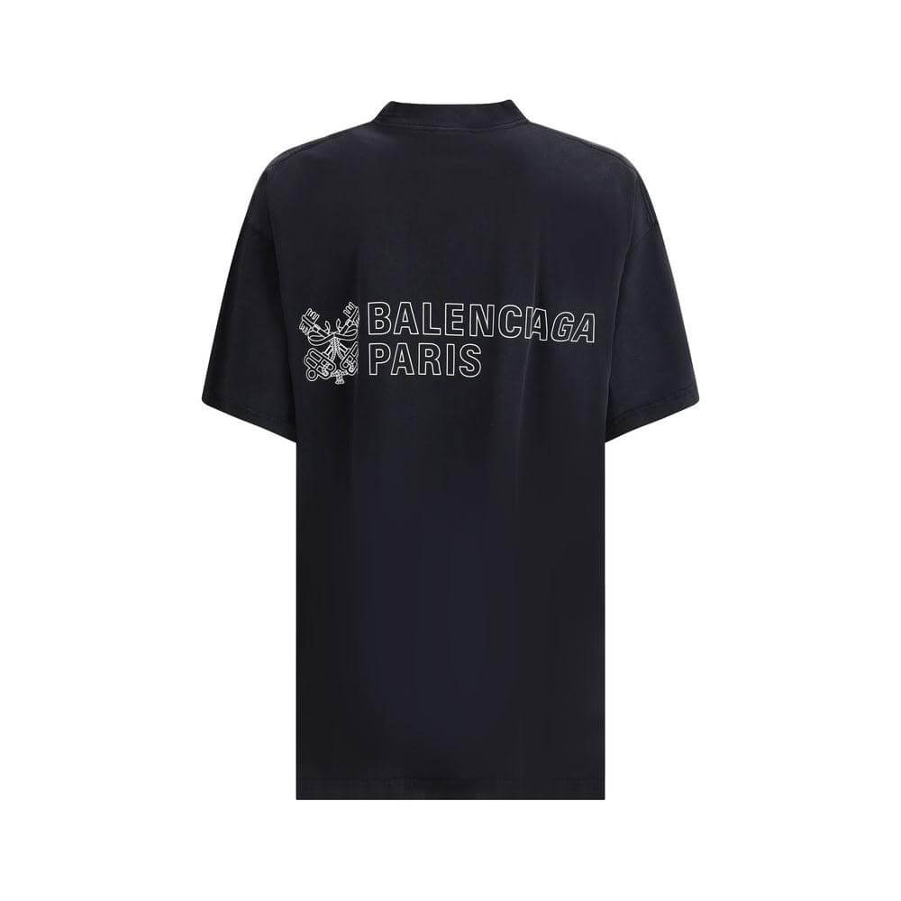 Balenciaga Oversize T-shirt with logo, ribbed crew neck, back view showcasing iconic signature, in black for stylish casual wear.