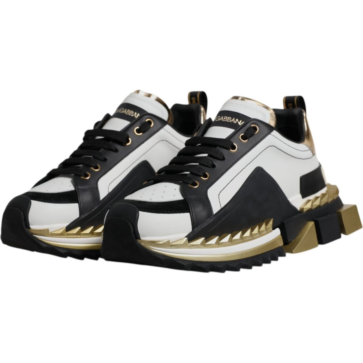 Dolce & Gabbana White Gold Black Leather SUPER KING Sneakers Shoes Dolce & Gabbana Light Gray