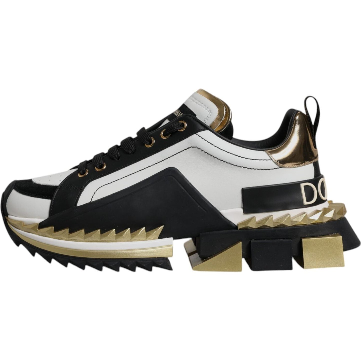 Dolce & Gabbana White Gold Black Leather SUPER KING Sneakers Shoes Dolce & Gabbana Dark Slate Gray