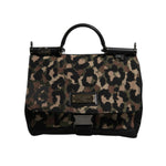 Dolce & Gabbana Brown Leopard Print Lacquard Nylon Sicily Tote Bag BAG4001