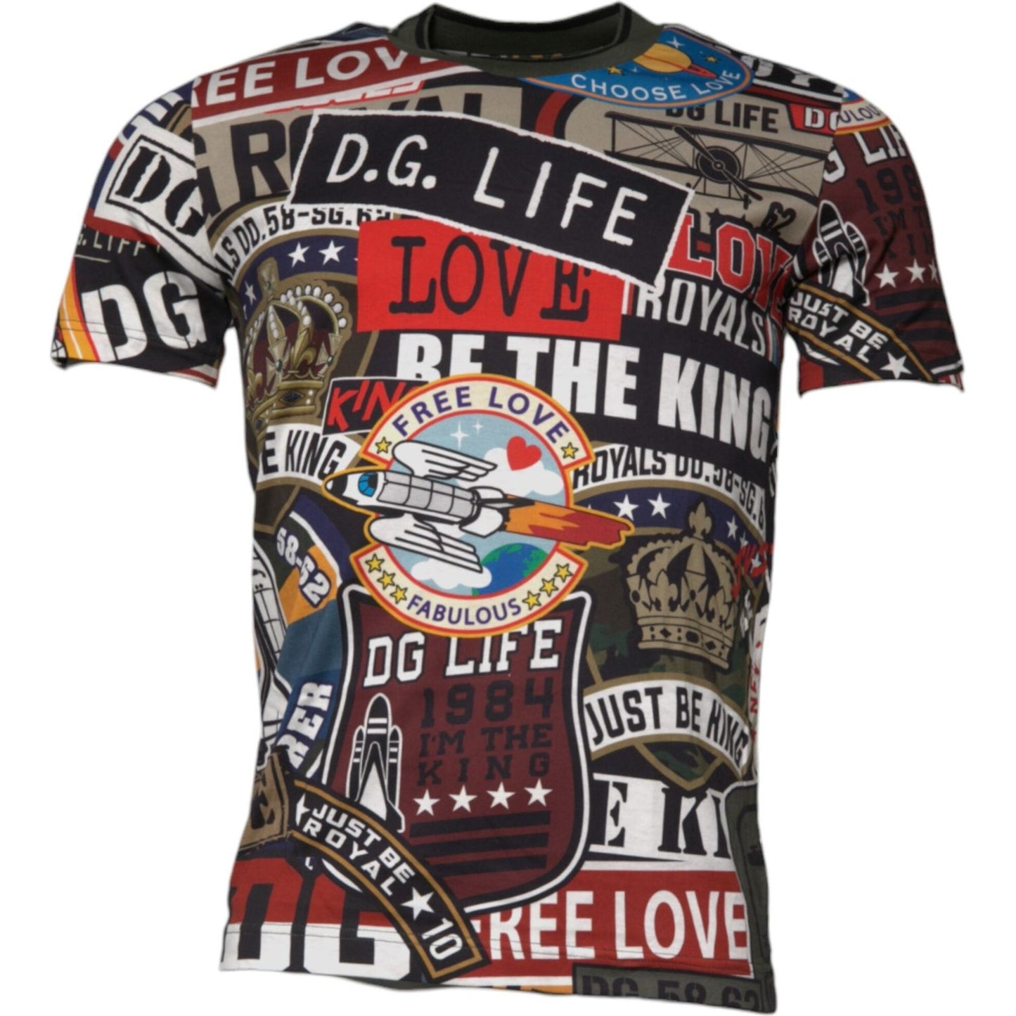 Dolce & Gabbana multicolor graphic print cotton t-shirt, crew neck, short sleeves, regular fit, logo details, made in Italy.