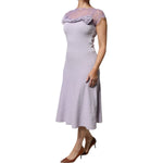 Blumarine Purple Short Sleeves Floral Lace Trim A-line Midi Dress DR281361-40