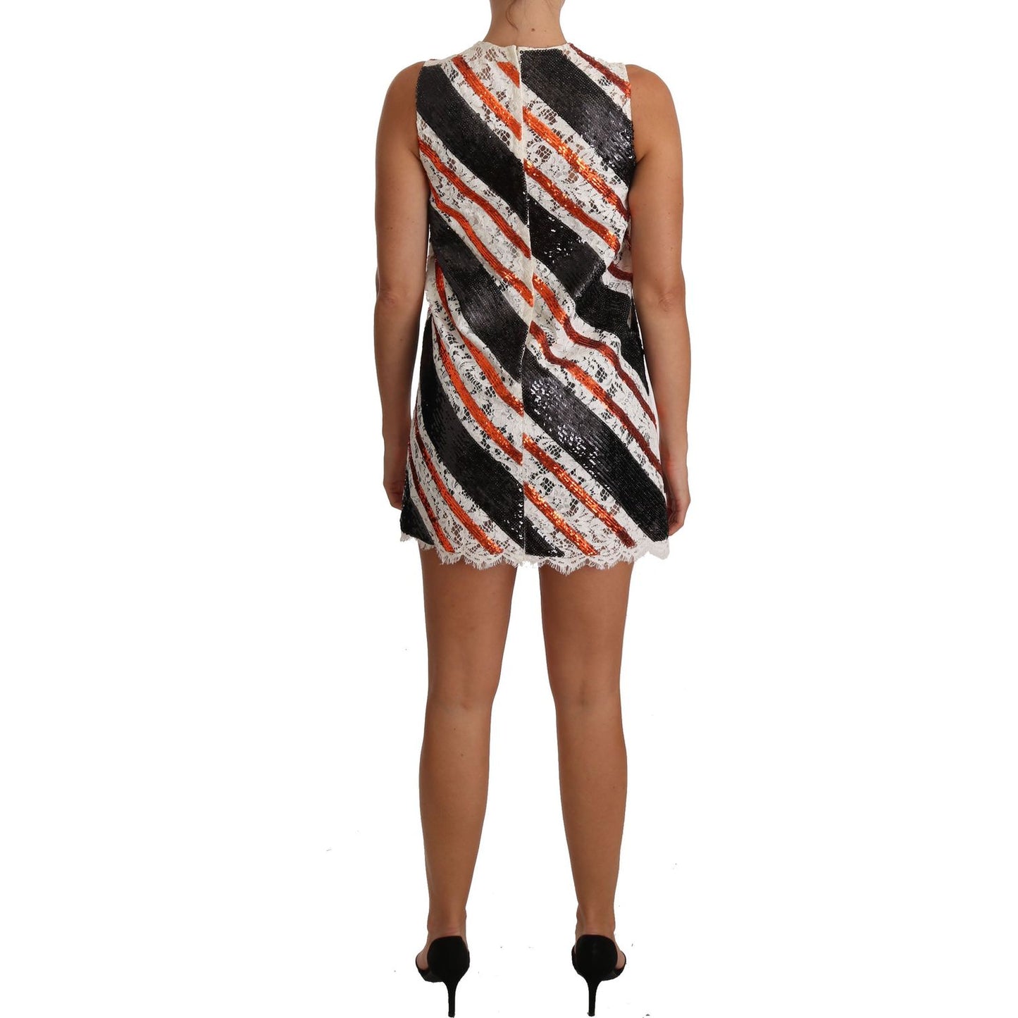 Dolce & Gabbana White and orangeSequin Floral Lace Embellished Shift dress