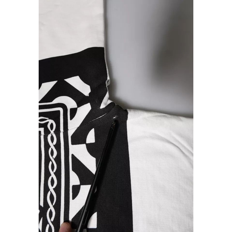 Dolce & Gabbana White Black Print Cotton Sweatshirt Sweater TSH90064-44