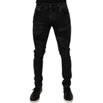 Dolce & Gabbana Black Tattered Cotton Skinny Men Denim Jeans PAN75286-46