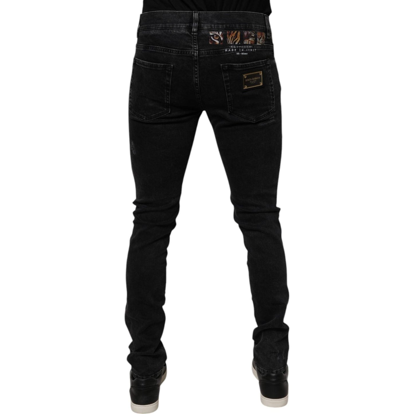 Dolce & Gabbana Black Tattered Cotton Skinny Men Denim Jeans PAN75286-46