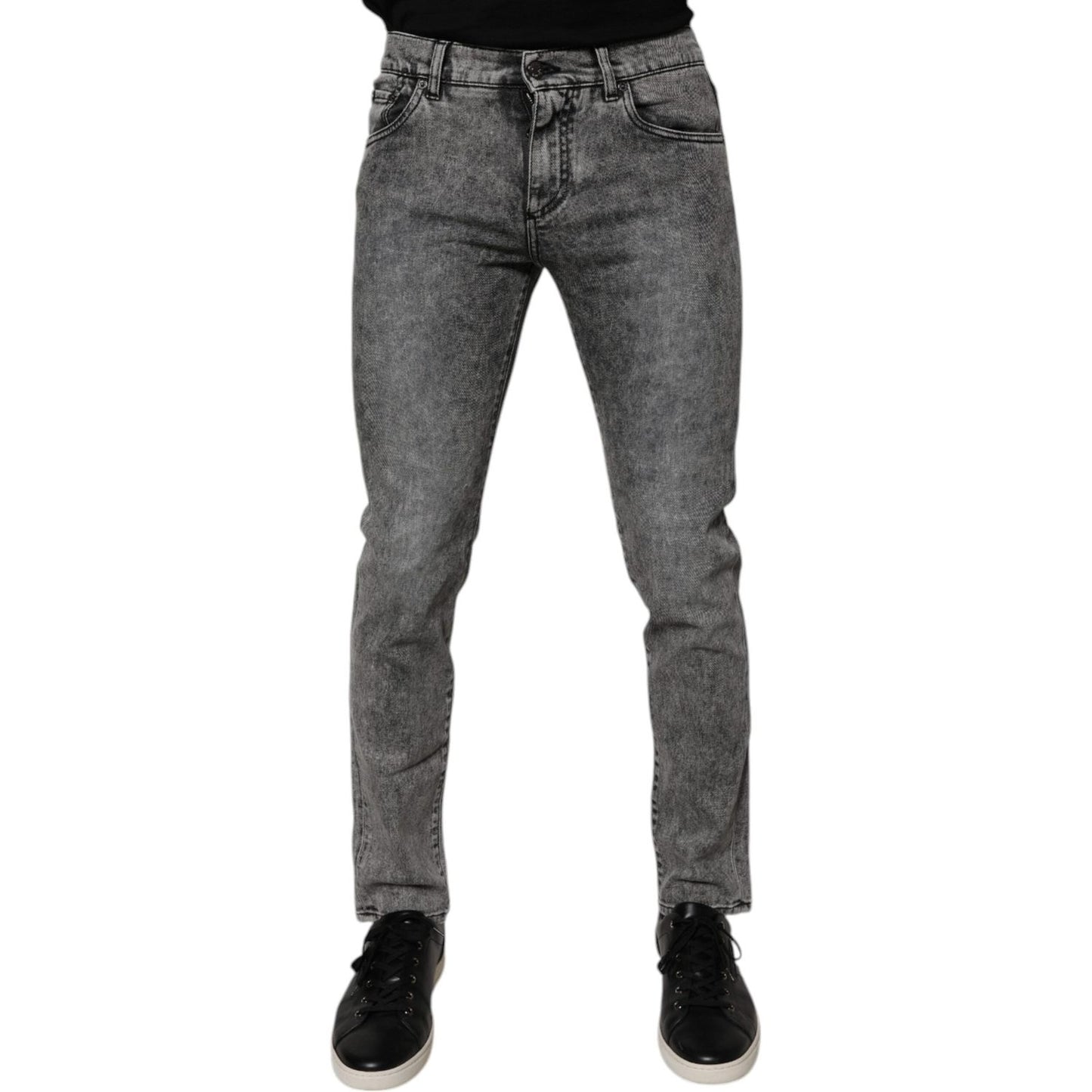 Dolce & Gabbana Dark Gray Washed Cotton Slim Fit Denim Jeans PAN75586-46