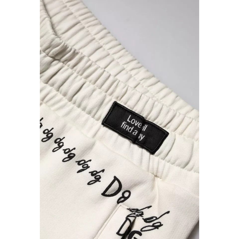 Dolce & Gabbana White Printed Cotton Jogger Sweatpants Pants PAN76026-46