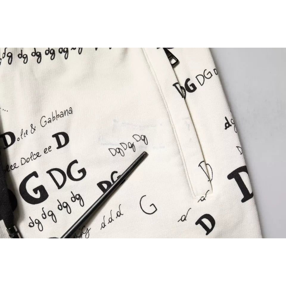 Dolce & Gabbana White Printed Cotton Jogger Sweatpants Pants PAN76026-46
