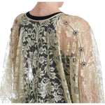 Dolce & Gabbana Gold Floral Lace Crystal Gown Cape Dress DR1524-36