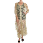 Dolce & Gabbana Gold Floral Lace Crystal Gown Cape Dress DR1524-36