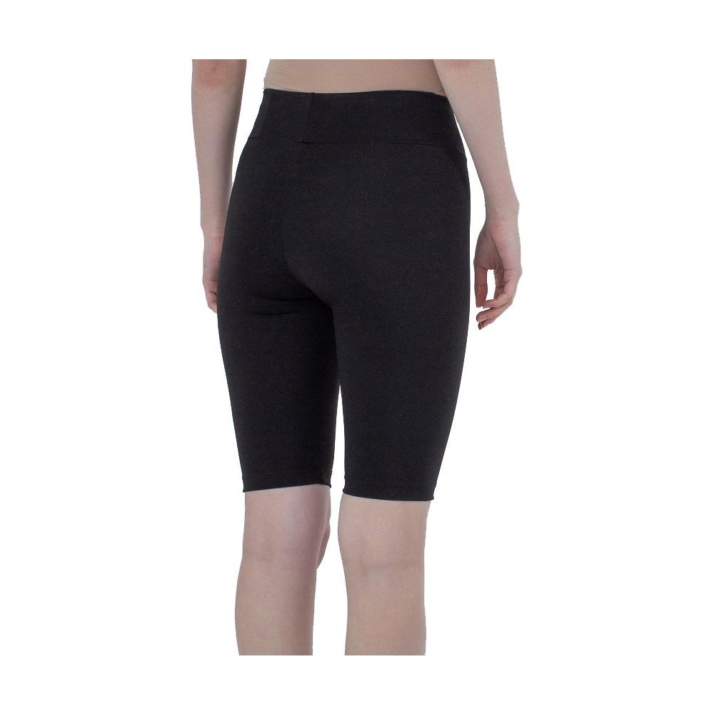Back view of Comme Des Fuckdown black polyester leggings, slim fit with logo print, made in Italy.