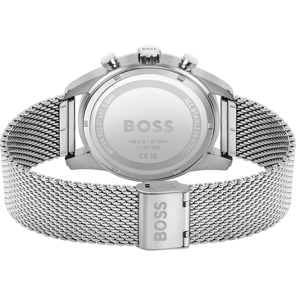Back view of Hugo Boss Silver Stainless Steel Watch with quartz movement and pressure clasp