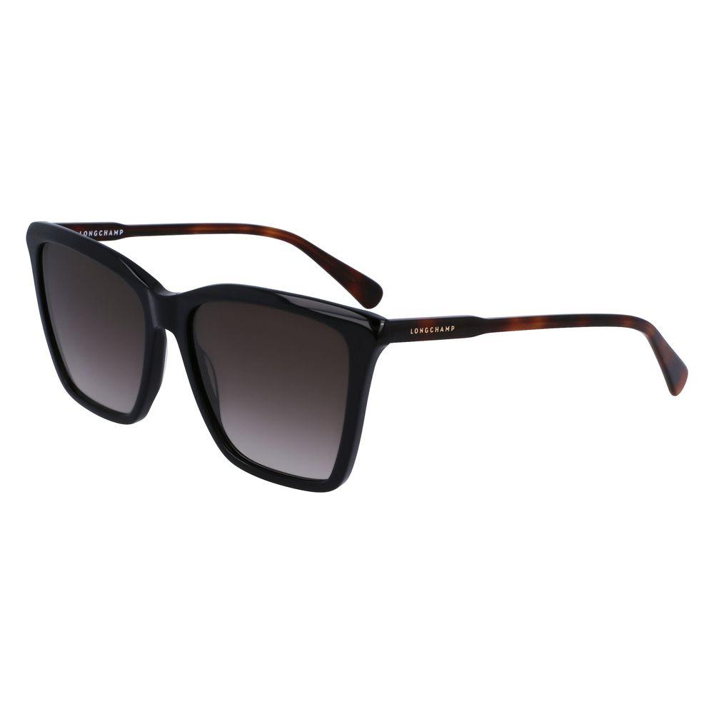 Longchamp black acetate women's sunglasses LO719S-001 with grey lenses, 56mm lens, 16mm bridge, 140mm temples.