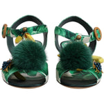 Dolce & Gabbana Green Crystal Fur Embellished Sandals Shoes LA12449-36.5