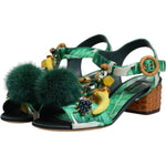 Dolce & Gabbana Green Crystal Fur Embellished Sandals Shoes LA12449-36.5