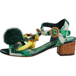 Dolce & Gabbana Green Crystal Fur Embellished Sandals Shoes LA12449-36.5