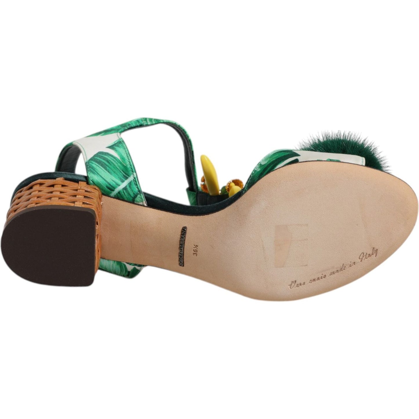 Dolce & Gabbana Green Crystal Fur Embellished Sandals Shoes LA12449-36.5