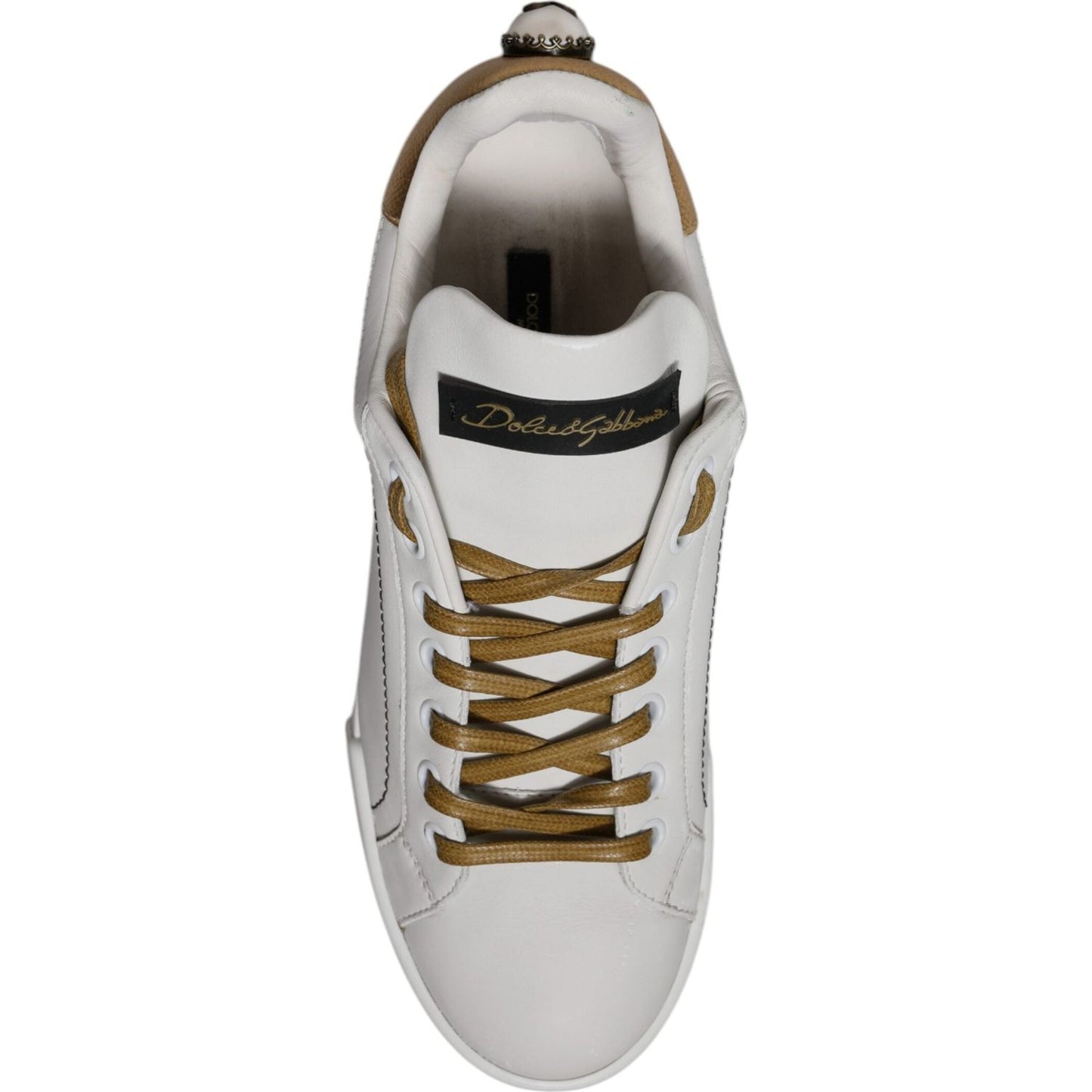 Dolce & Gabbana White Gold Leather Low Top Sneakers Shoes