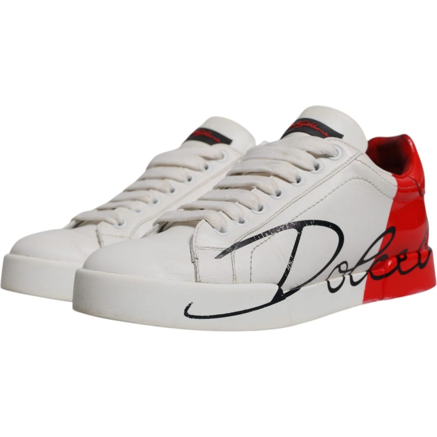 Dolce & Gabbana White Red Logo Portofino Sneakers Shoes