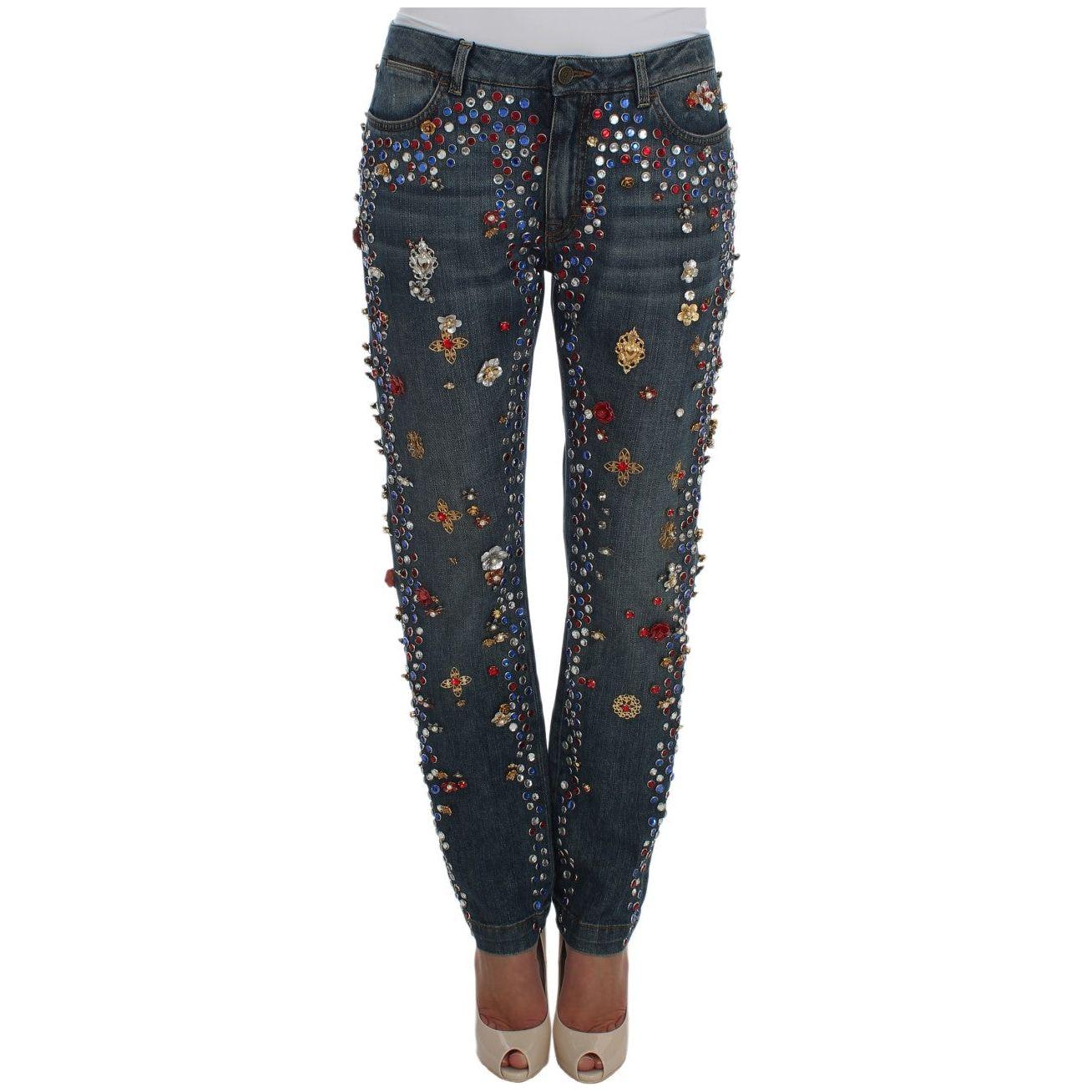 Dolce & Gabbana Crystal Roses Heart Embellished Jeans SIG19331-1