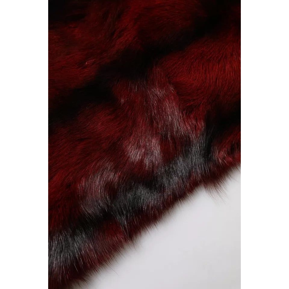 Dolce & Gabbana Black Red Stripe Fur Shawl Neck Wrap Scarf MS7101