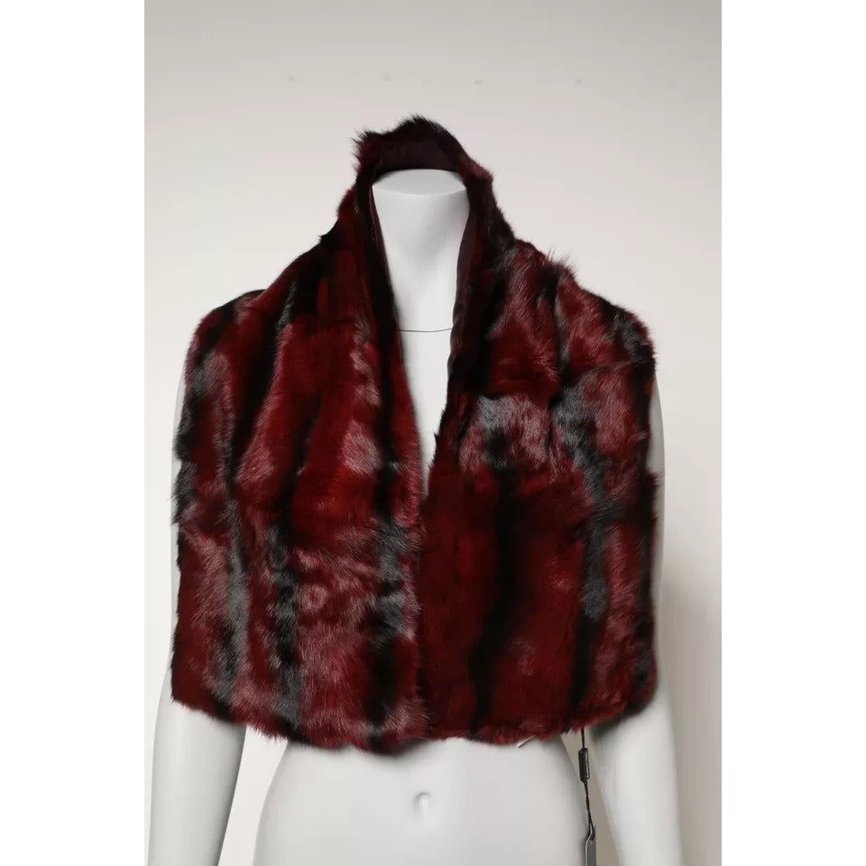 Dolce & Gabbana Black Red Stripe Fur Shawl Neck Wrap Scarf MS7101