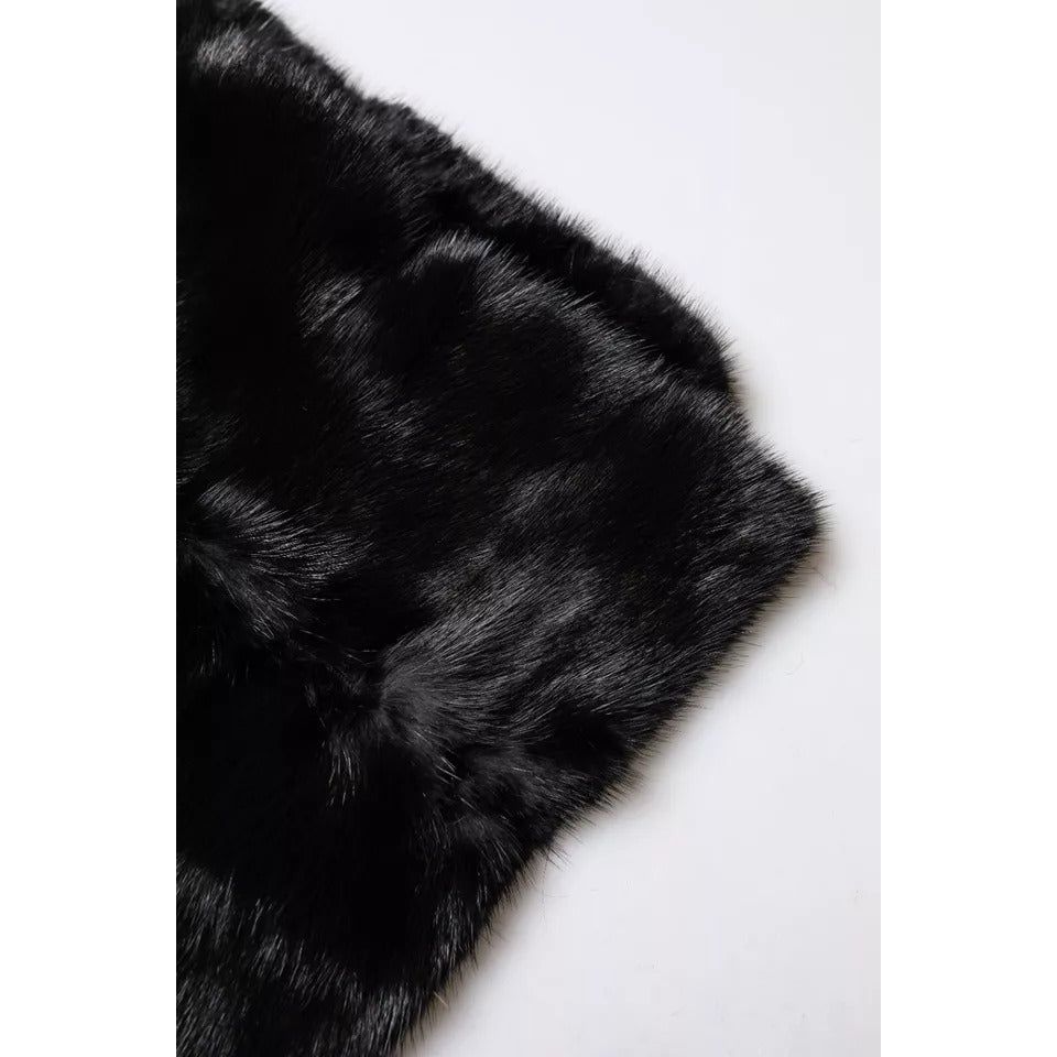 Dolce & Gabbana Black Fur Shawl Neck Wrap Cover Collar Scarf MS7102
