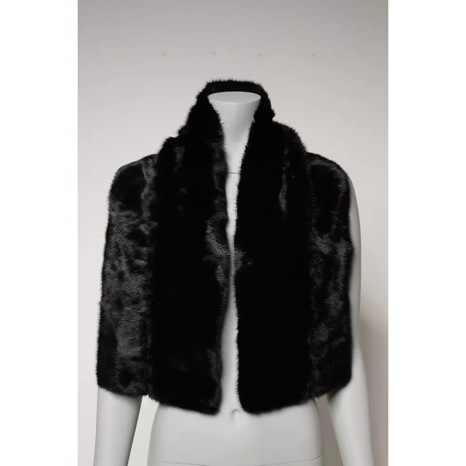 Dolce & Gabbana Black Fur Shawl Neck Wrap Cover Collar Scarf MS7102