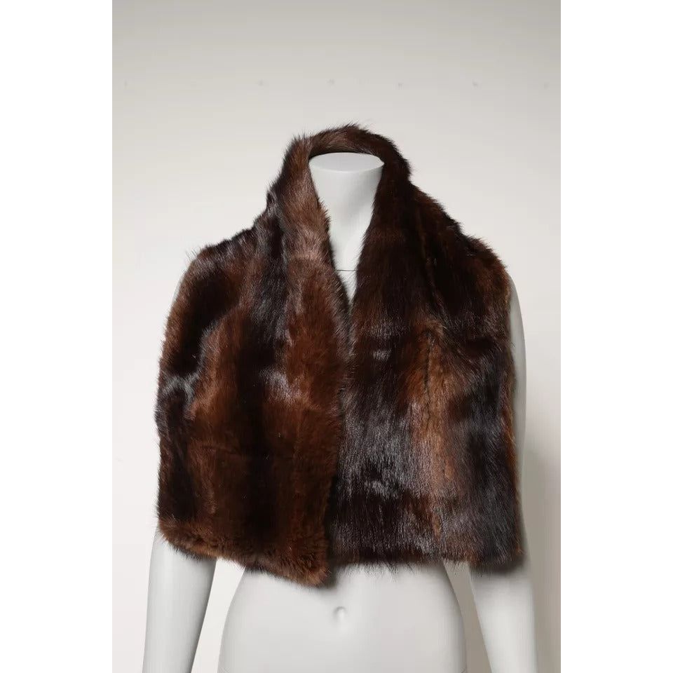 Dolce & Gabbana Black Brown Stripe Fur Shawl Wrap Scarf MS7104