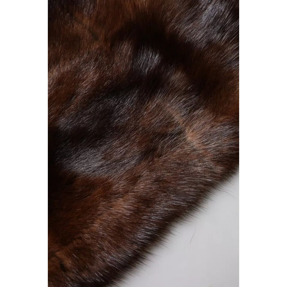 Dolce & Gabbana Black Brown Stripe Fur Shawl Wrap Scarf MS7104