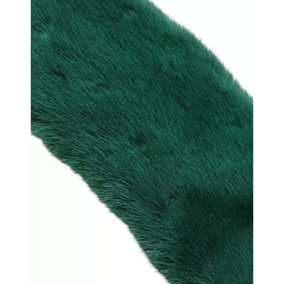 Dolce & Gabbana Green Mink Fur Collar Women Neck Wrap Scarf MS7109