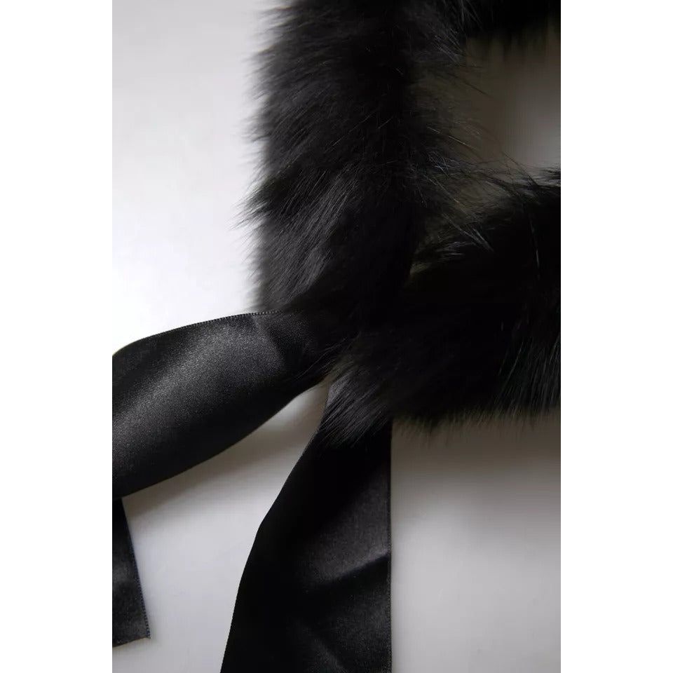Dolce & Gabbana Black Fur Shoulder Collar Wrap Shawl Scarf MS7112