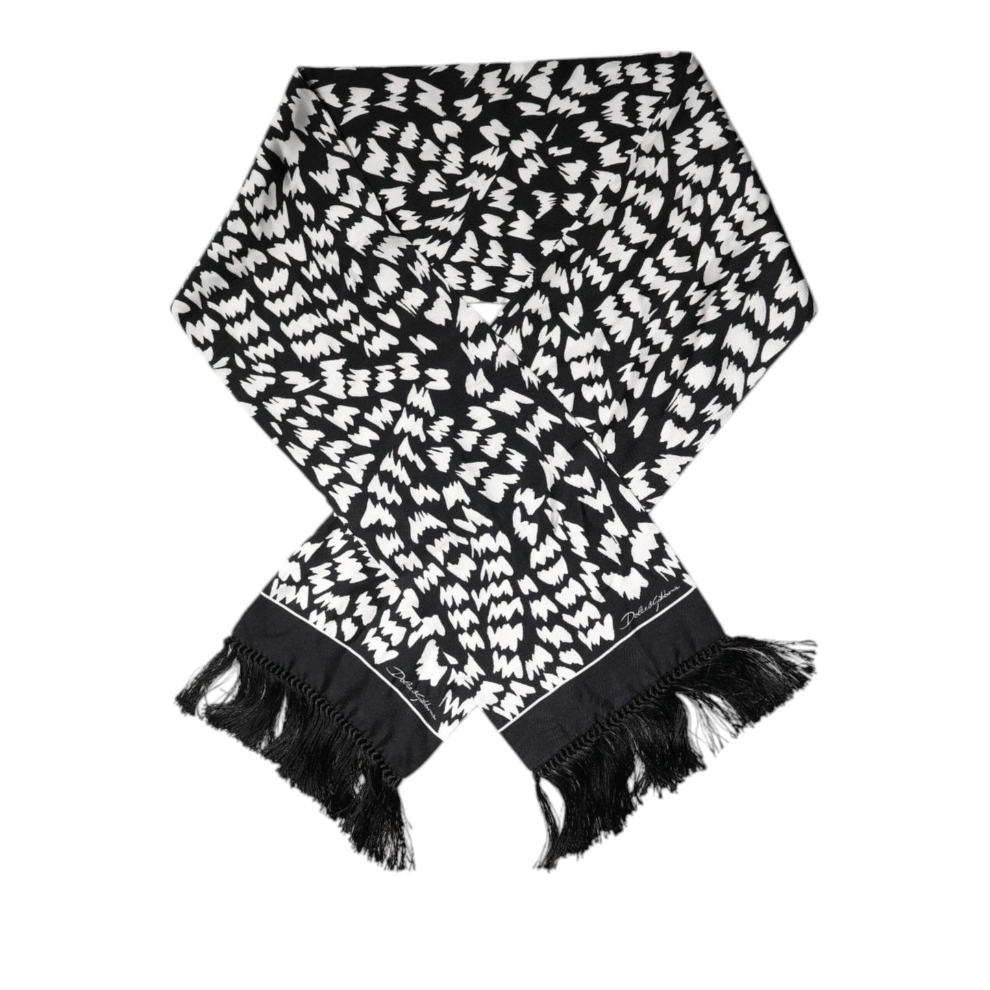 Dolce & Gabbana Black White Patterned Fringes Shawl Scarf MS7157