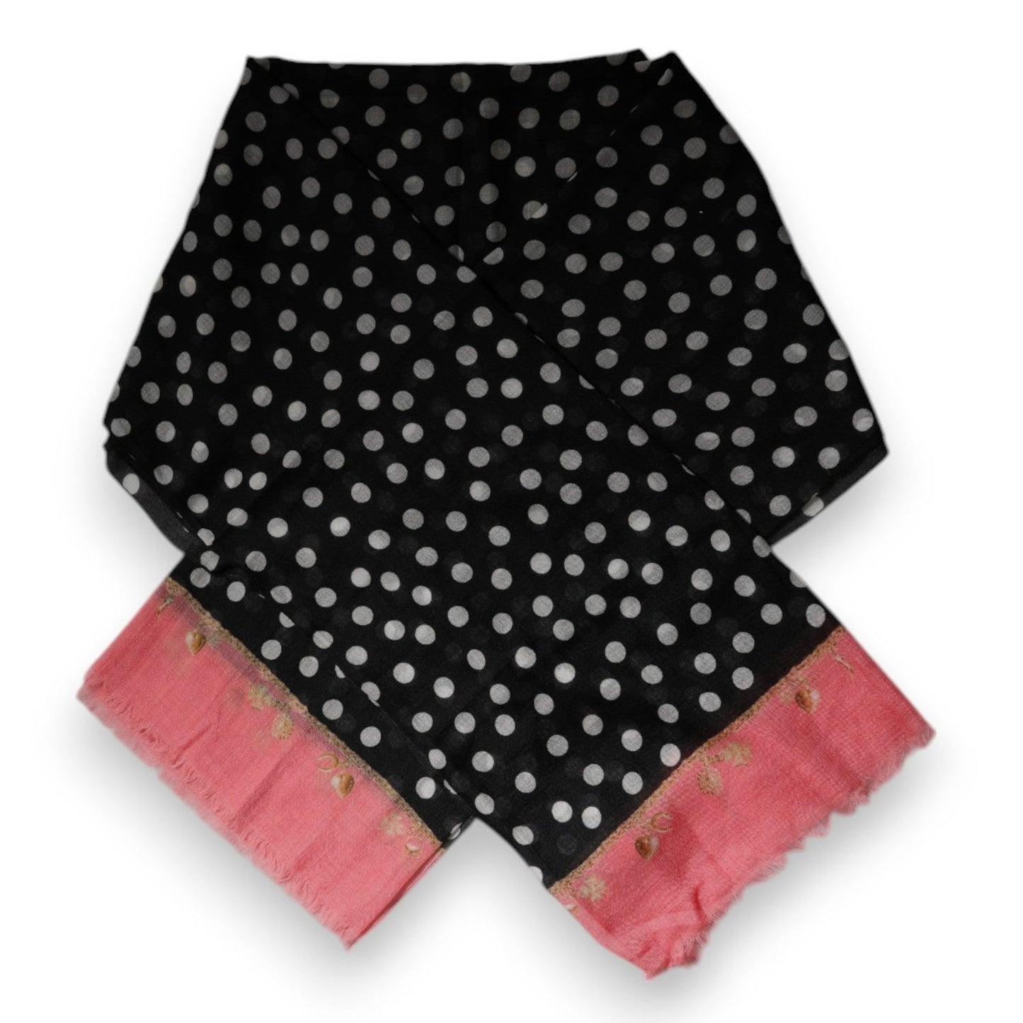 Dolce & Gabbana Black White Polka Dots Fringes Wrap Scarf MS7159