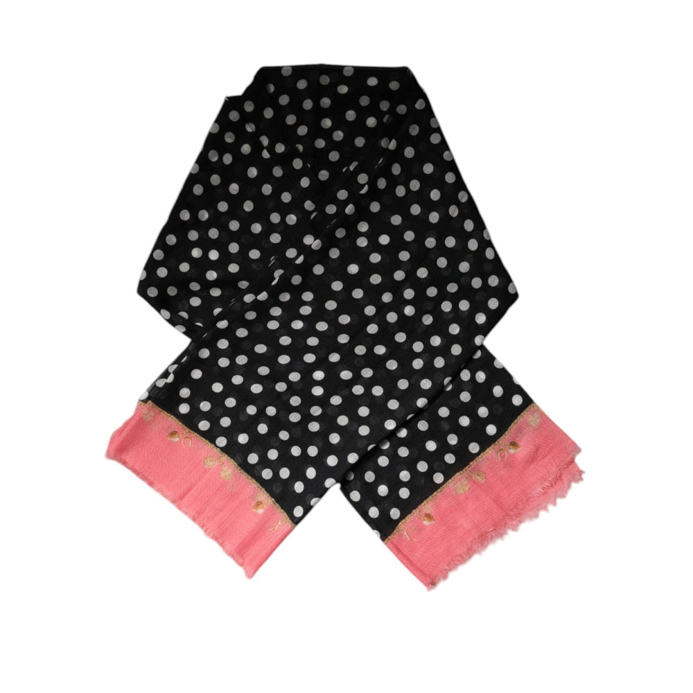 Dolce & Gabbana Black White Polka Dots Fringes Wrap Scarf MS7160