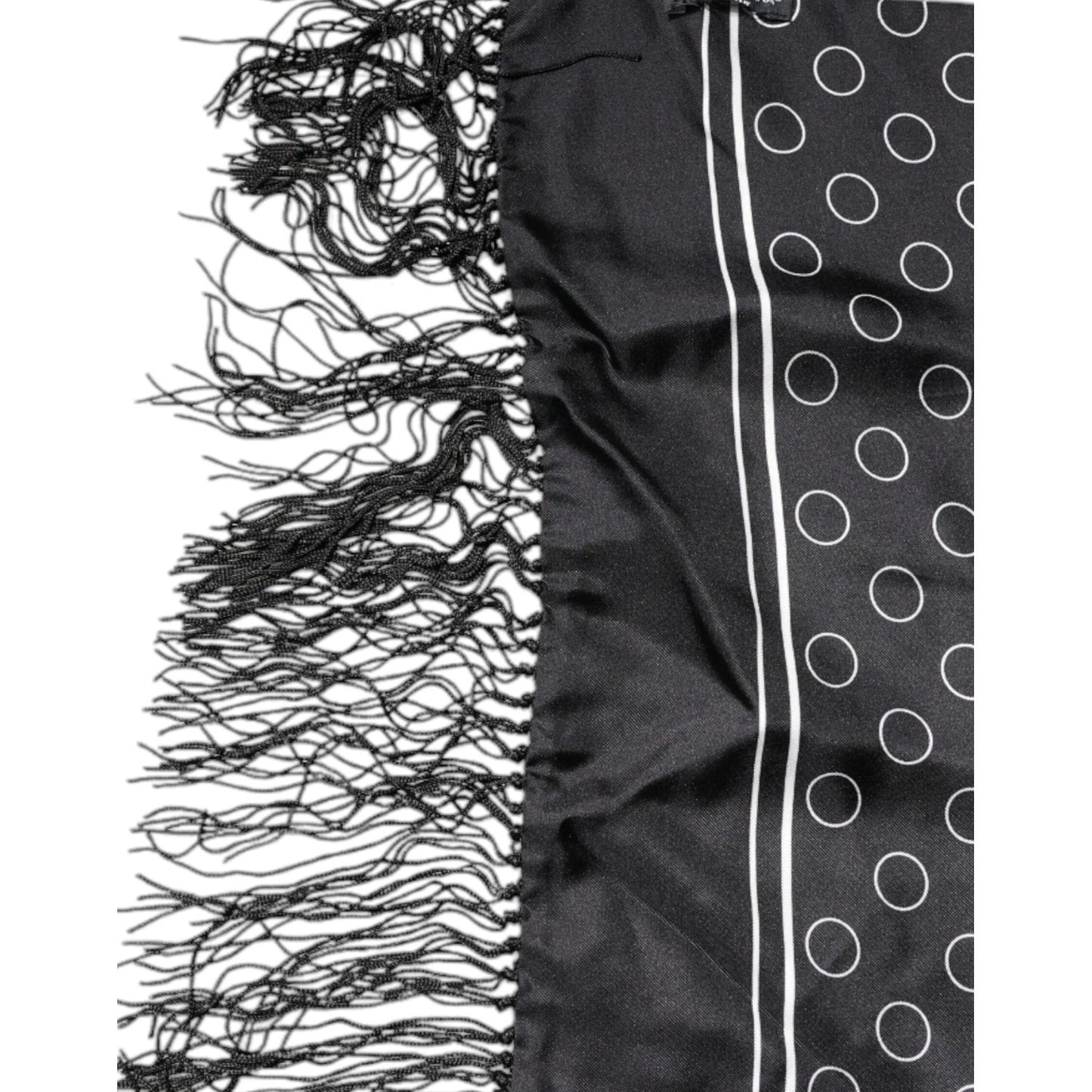 Dolce & Gabbana Black Circles Silk Fringes Shawl Wrap Scarf MS7227