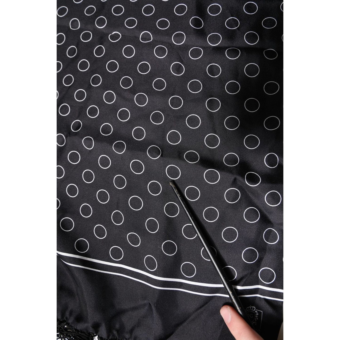 Dolce & Gabbana Black Circles Silk Fringes Shawl Wrap Scarf MS7227