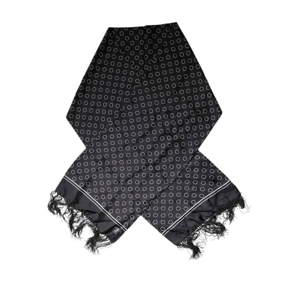 Dolce & Gabbana Black Circles Silk Fringes Shawl Wrap Scarf MS7227