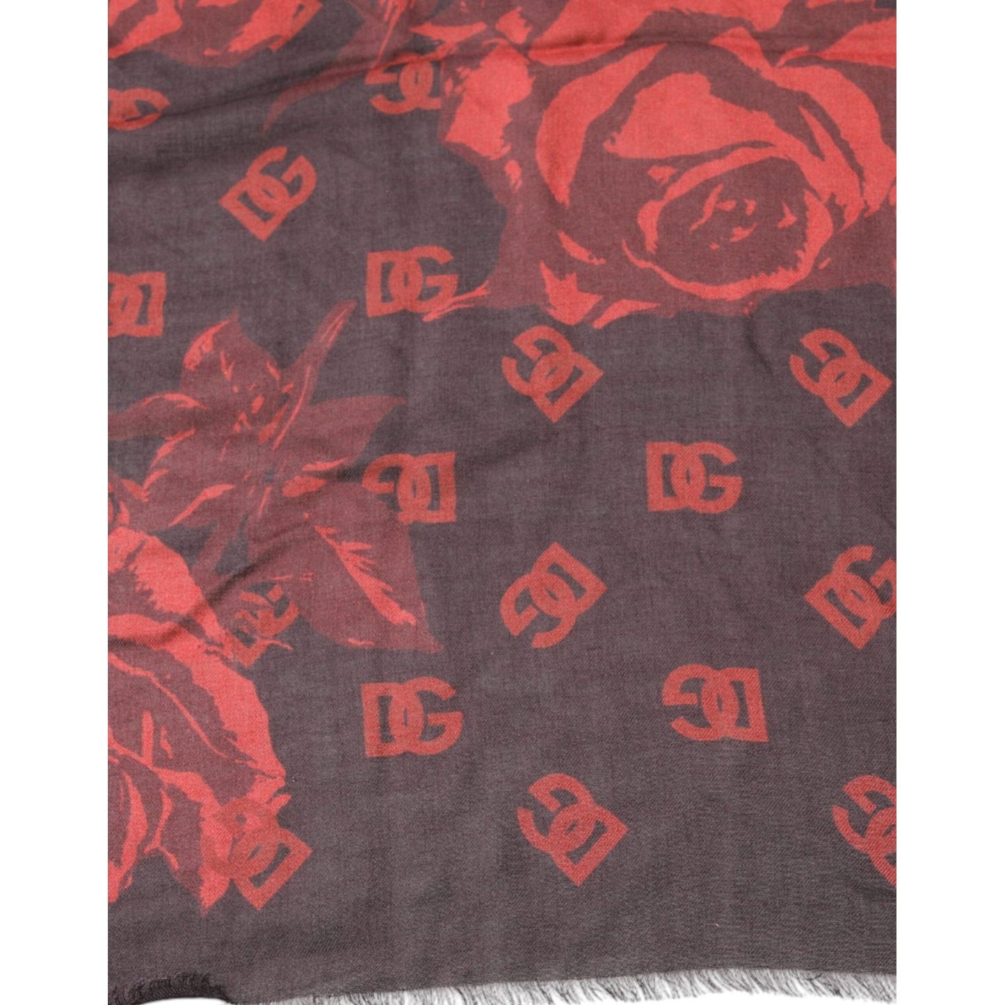 Dolce & Gabbana Black Red Floral Modal Wrap Shawl Scarf MS7432
