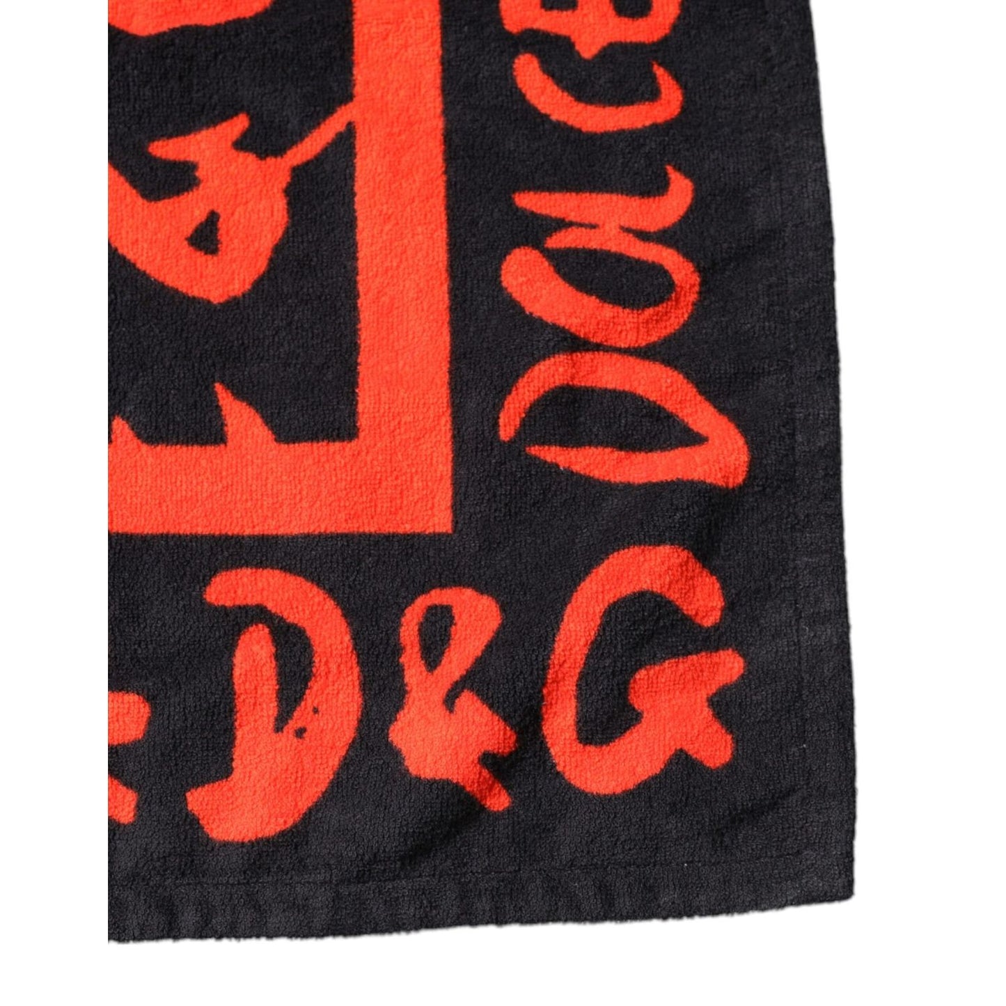 Dolce & Gabbana Black Red Logo Print Cotton Beach Towel MS7445