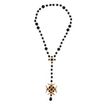 Dolce & Gabbana Gold Tone Brass Cross Black Beaded Chain Rosary Necklace