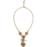 Dolce & Gabbana Gold Brass Lily Crystal Sacred Heart Pendant Necklace SMY10535