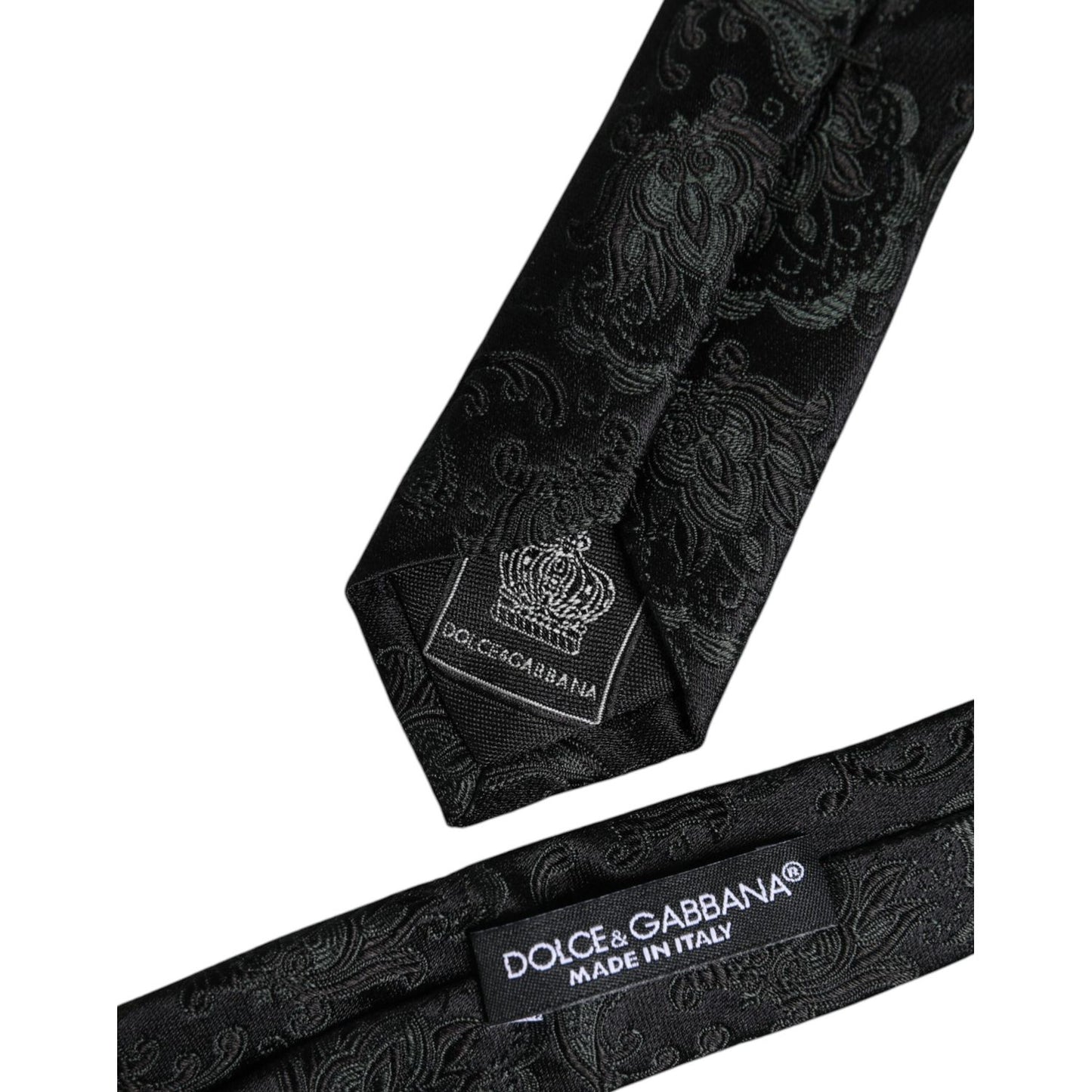 Dolce & Gabbana Dark Green Floral Silk Adjustable Necktie Tie