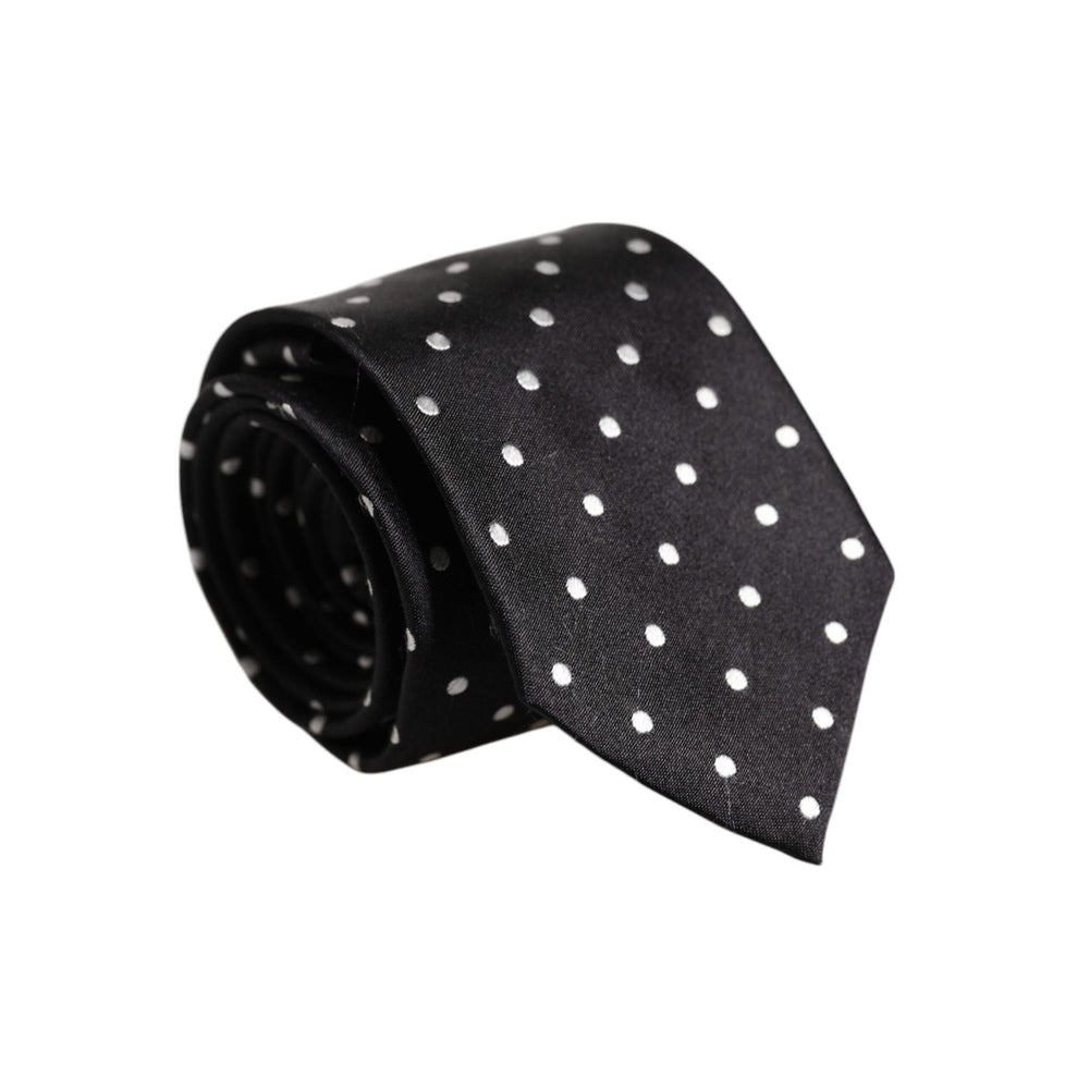 Dolce & Gabbana Black Polka Dots Silk Adjustable Necktie Tie KRA3464