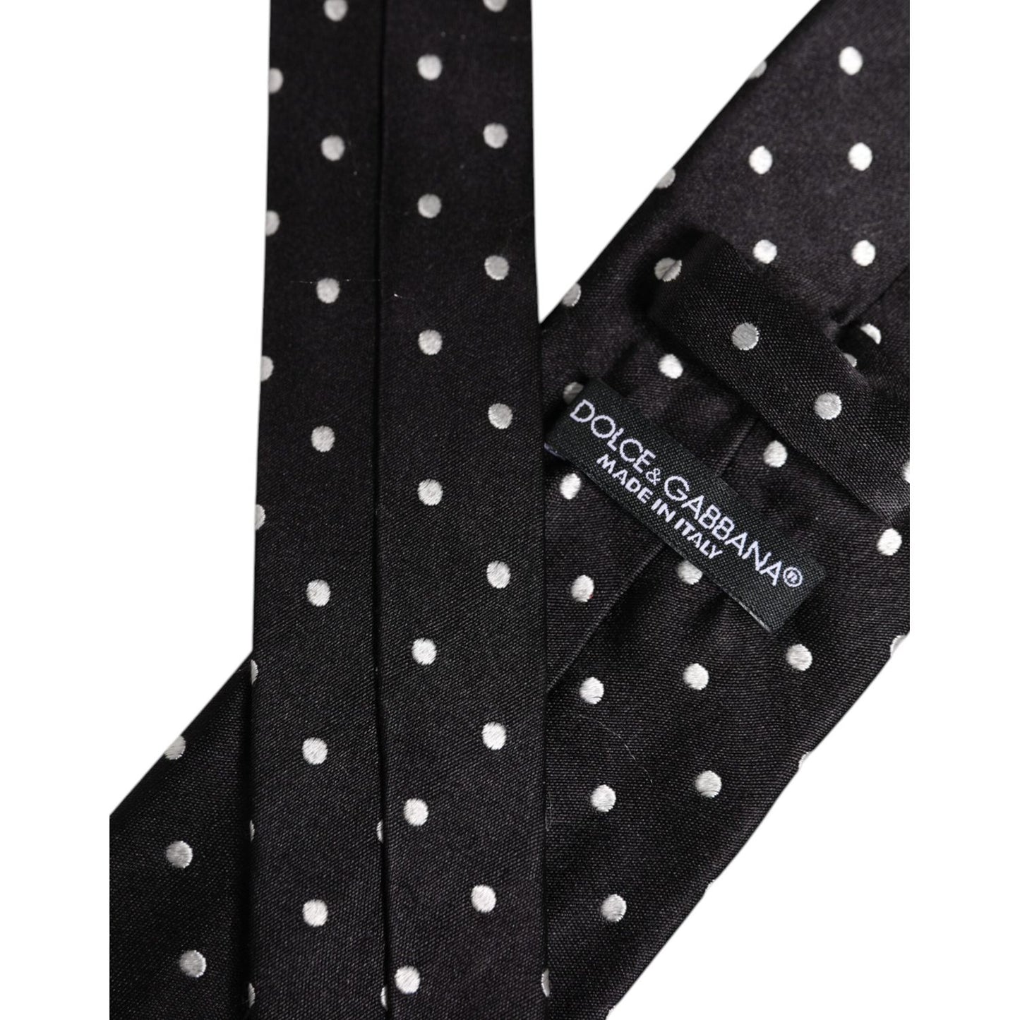 Dolce & Gabbana Black Polka Dots Silk Adjustable Necktie Tie KRA3464
