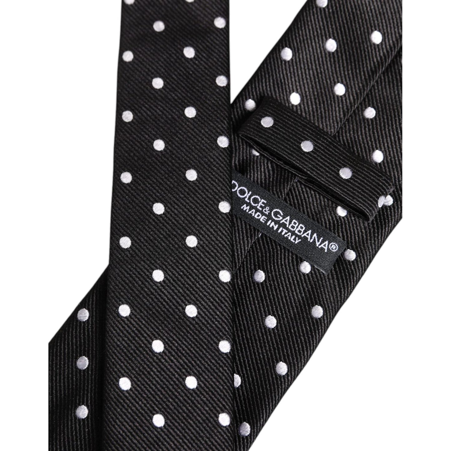Dolce & Gabbana Black Polka Dots Silk Adjustable Necktie Tie KRA3466