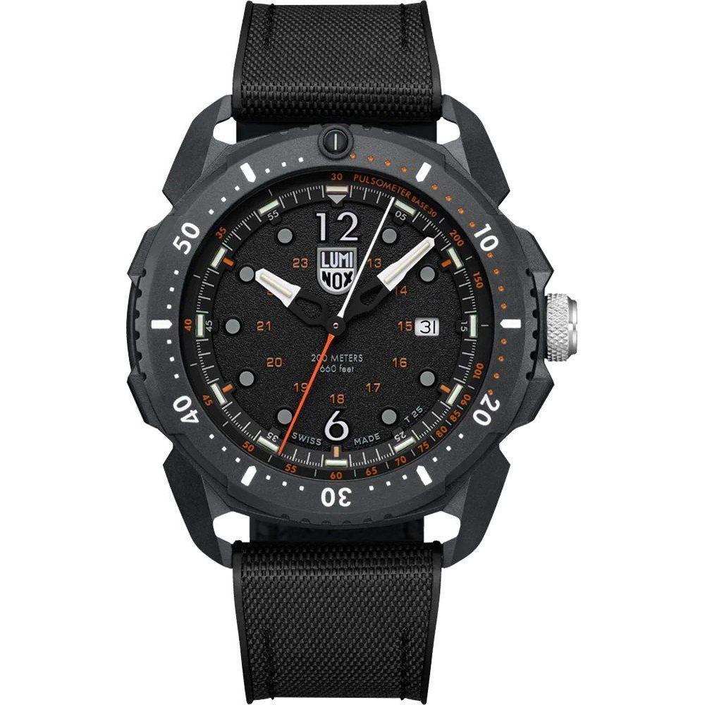 Alt Tag: Luminox Black Rubber Watch with carbon case, quartz mechanism, analog display, sapphire glass, date function, and 20ATM water resistance.